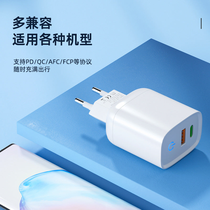 PD20W ChargerA+C Dual Port Charging Plug Suitable for Apple Huawei Samsung Mobile Phone Fast Charging BeltLEDIndicator