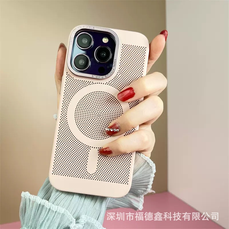 IPhone14 promax Phone Case Breathable Cooling Mesh Apple13 Wireless Charging Magnetic Protective Cover