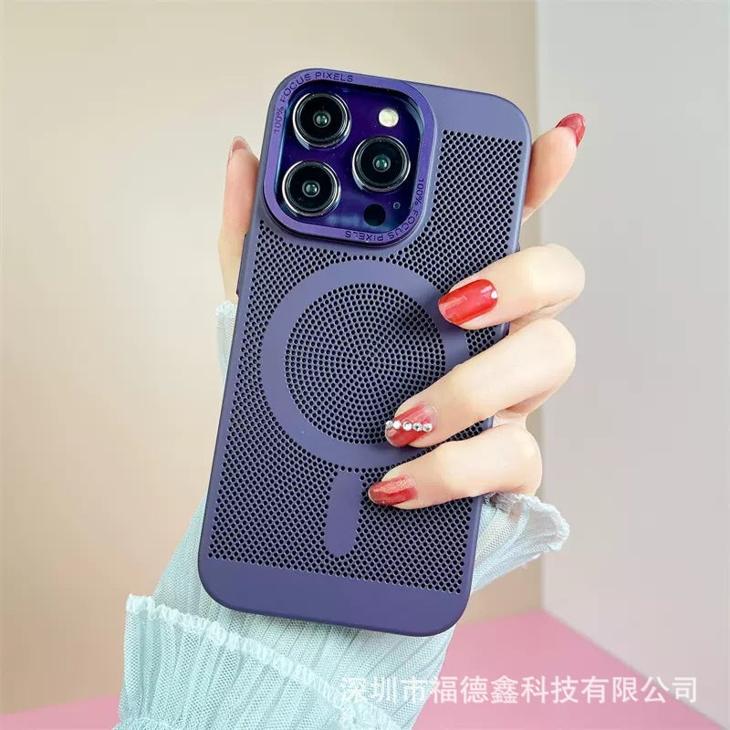 IPhone14 promax Phone Case Breathable Cooling Mesh Apple13 Wireless Charging Magnetic Protective Cover