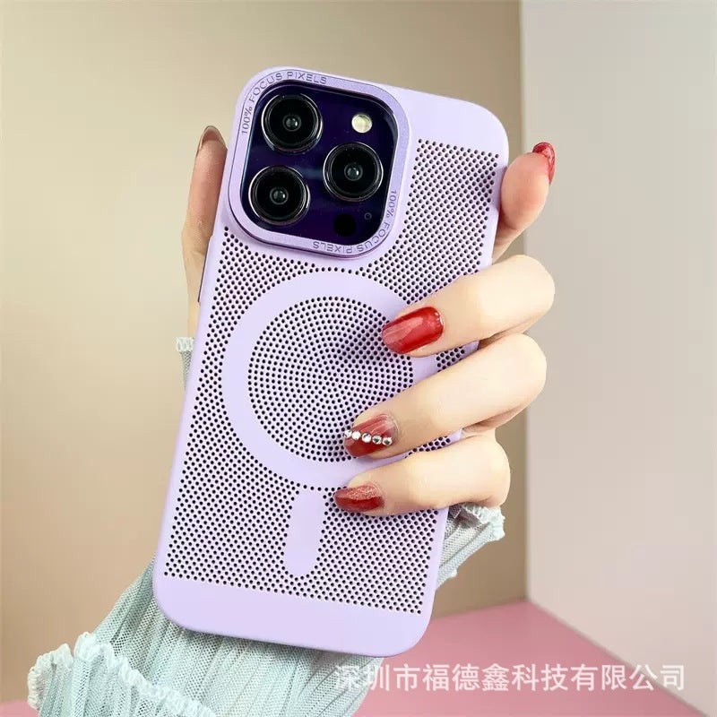 IPhone14 promax Phone Case Breathable Cooling Mesh Apple13 Wireless Charging Magnetic Protective Cover