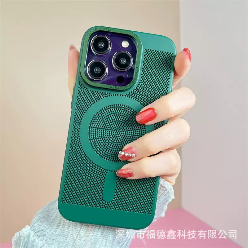 IPhone14 promax Phone Case Breathable Cooling Mesh Apple13 Wireless Charging Magnetic Protective Cover
