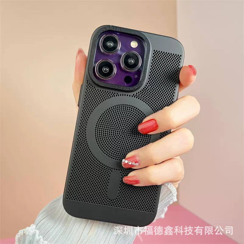 IPhone14 promax Phone Case Breathable Cooling Mesh Apple13 Wireless Charging Magnetic Protective Cover