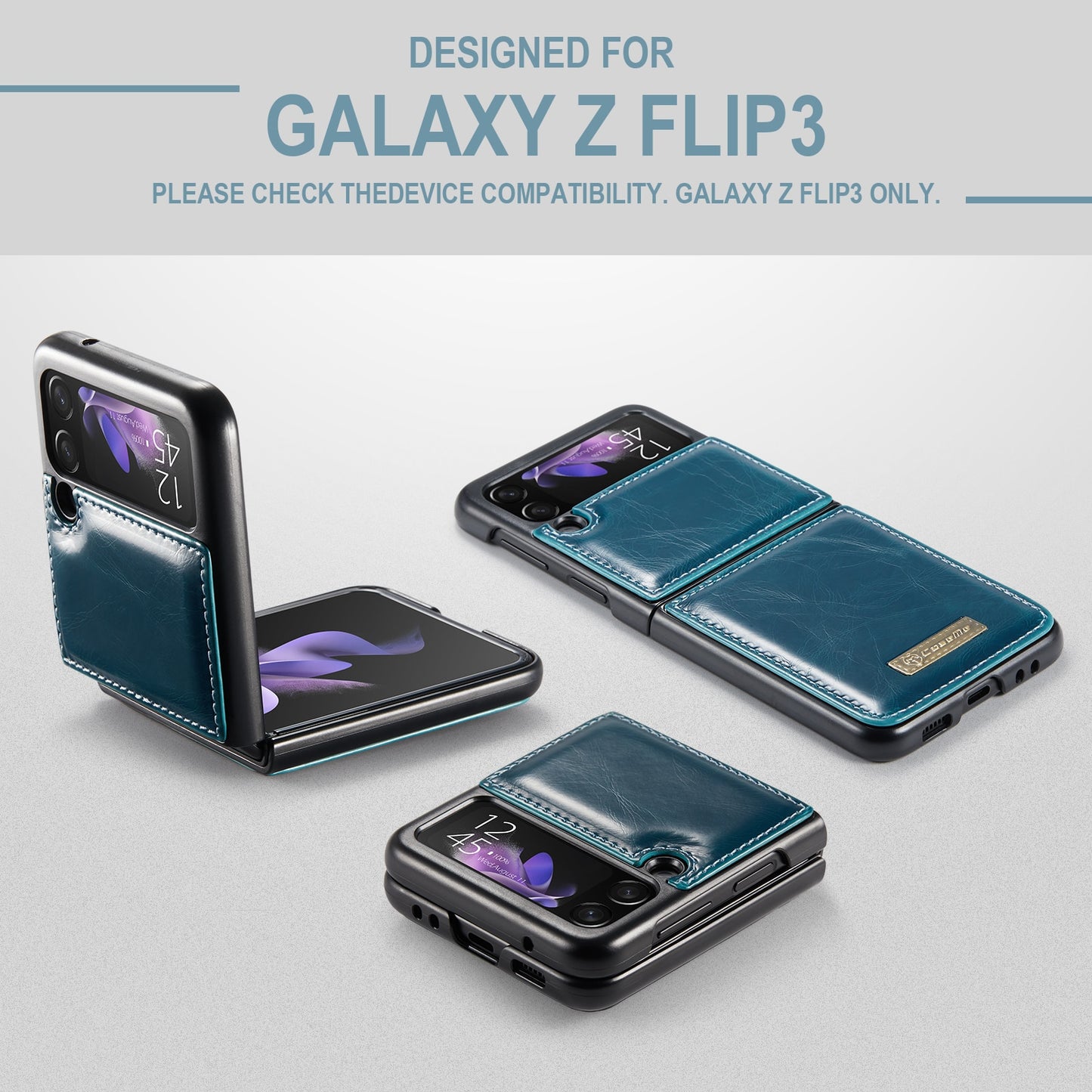 Skinn deksel for Samsung Galaxy Z Flip3 5G Flip 3 lommebok og kort holder