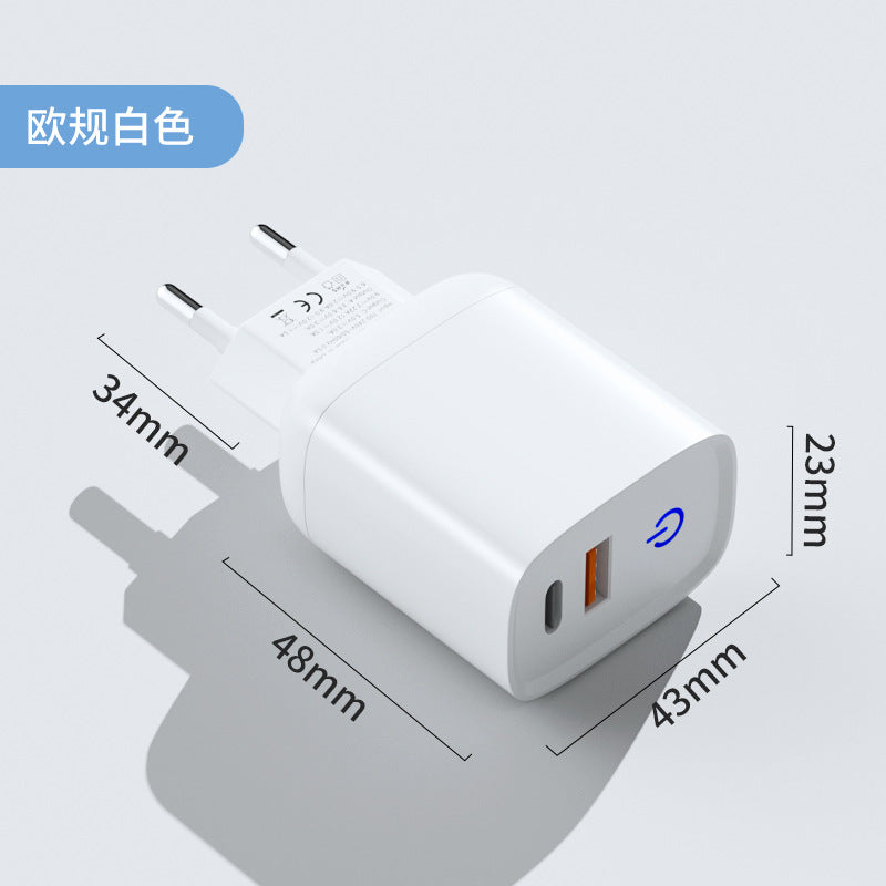 PD20W ChargerA+C Dual Port Charging Plug Suitable for Apple Huawei Samsung Mobile Phone Fast Charging BeltLEDIndicator