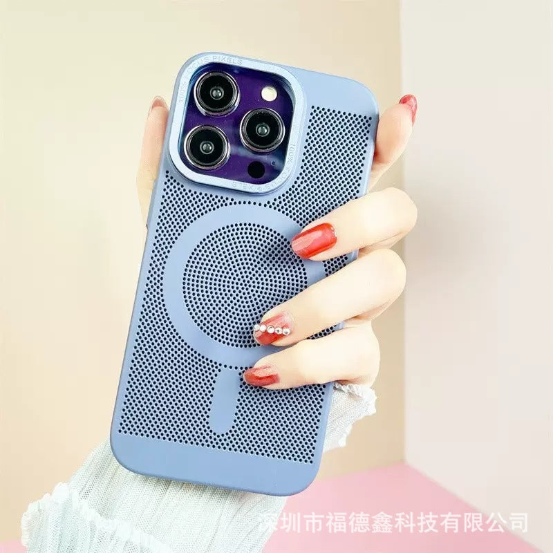 IPhone14 promax Phone Case Breathable Cooling Mesh Apple13 Wireless Charging Magnetic Protective Cover
