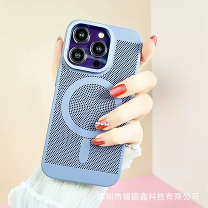IPhone14 promax Case Breathable Cooling Mesh Apple13 Wireless Magsafe Charging Protective Cover