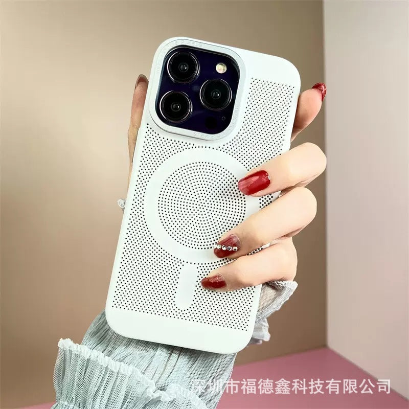 IPhone14 promax Phone Case Breathable Cooling Mesh Apple13 Wireless Charging Magnetic Protective Cover