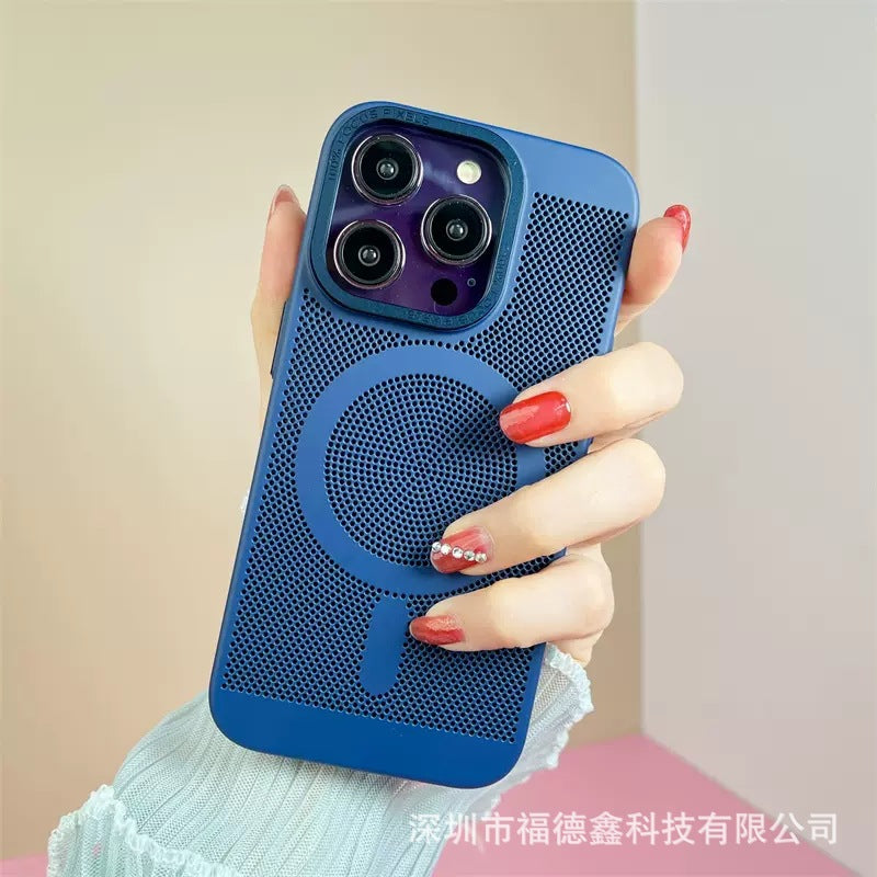 IPhone14 promax Phone Case Breathable Cooling Mesh Apple13 Wireless Charging Magnetic Protective Cover