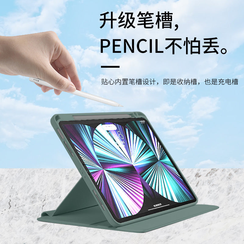 Ipad Protective Case with Pen Slot Suitable 2021 pro11-air5 Acrylic10.9Hard Soft Edge Rotating Leather Case