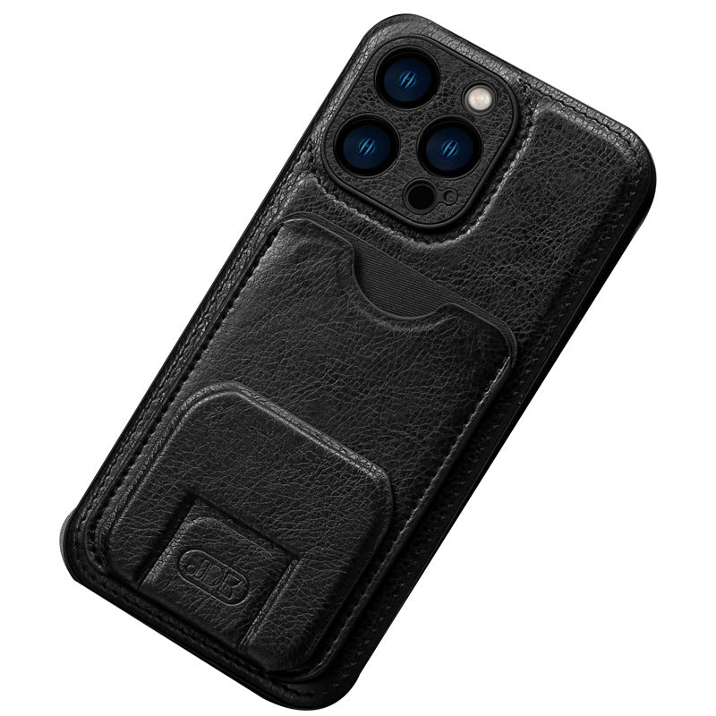 适用于Apple13支架插卡手机壳New12promax皮革保护套iphone14防震壳