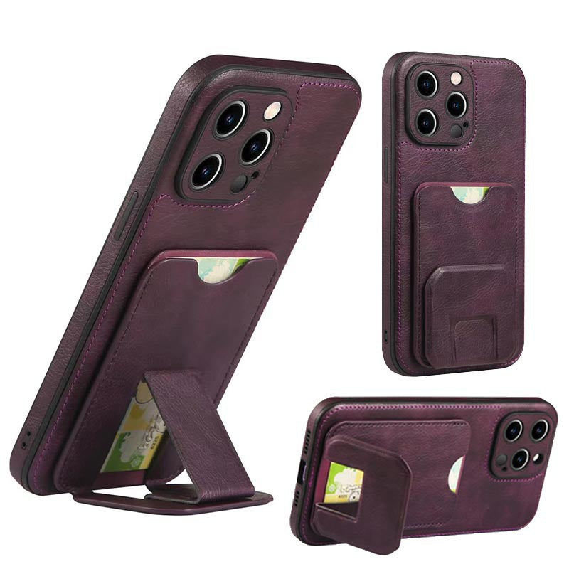 Iphone 13 Bracket Card Phone Case New 12promax Leather Protective Cover iphone 14 Shock-Resistant Shell